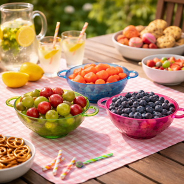 Set de 3 Passoires 15 cm Colorées en Plastique – Égouttage Pratique, Légères et Compatibles Lave-Vaisselle