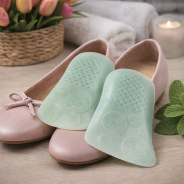 Paire de Demies-Semelles Confort MENTHOGEL &ndash; SEBS Souple, Anti-Chocs, Massage Vo&ucirc;te Plantaire, Longue Dur&eacute;e, Odeur Menthe