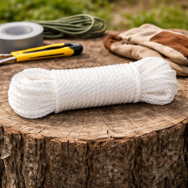 Corde Blanche Polypropylène Diamètre 8 mm Longueur 10M en Écheveau – Fil Retordu Anti-UV pour Usage Bricolage et Extérieur
