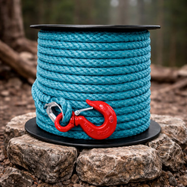 Corde &agrave; Poulie avec Crochet et Cosse 15M - Tress&eacute;e en Polypropyl&egrave;ne, Robuste et Polyvalente, Diam&egrave;tre 23 mm, Bleu Canard