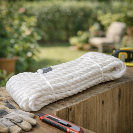 Corde Blanche Polypropylène Diamètre 16 mm Longueur 10M en Écheveau – Fil Retordu Anti-UV pour Usage Bricolage et Extérieur