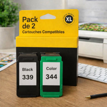 Pack de Cartouches Compatibles HP 339 344 pour Imprimantes Deskjet 5740 &agrave; 9868 & OfficeJet 6300 &agrave; 7413 & PhotoSmart 2570 &agrave; D5155