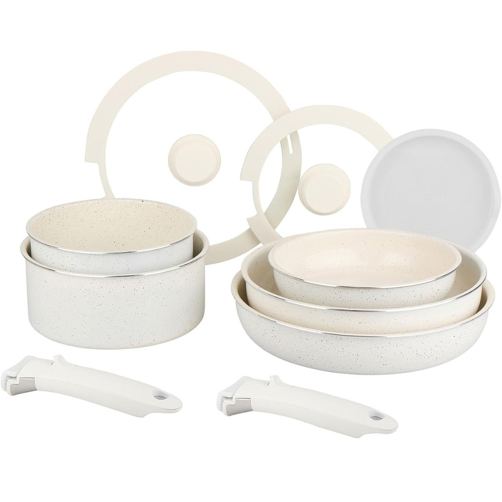Sitram 716977 Batterie 10 pcs aluminium blanc céramique sans PFAS, 2 poêles, 2 casseroles, sauteuse, tous feux induction