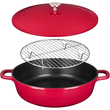Sitram 716946 Sauteuse cocotte 6-en-1 &Oslash;28 cm fonte aluminium effet pierre sans PFOA, vapeur, r&ocirc;tissoire, induction & four