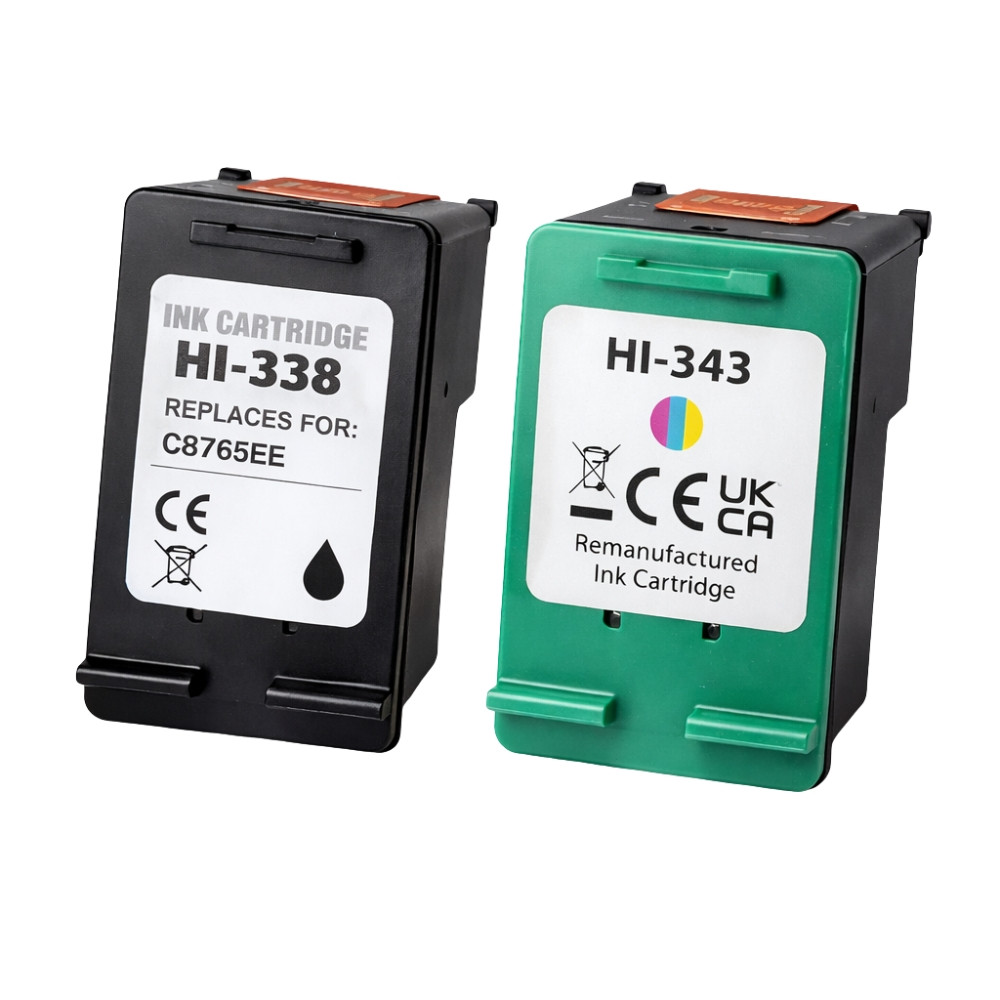 Pack Cartouches Compatibles HP 338 343 pour Deskjet 460–9868, OfficeJet 6200–7413, PhotoSmart 1222–8758, PSC 1510–3180