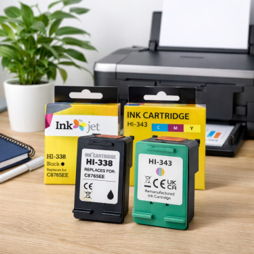 Pack Cartouches Compatibles HP 338 343 pour Deskjet 460&ndash;9868, OfficeJet 6200&ndash;7413, PhotoSmart 1222&ndash;8758, PSC 1510&ndash;3180