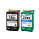 Cartouches Compatibles HP 21XL 22XL pour DeskJet 3747 à F4194/OfficeJet 4312 à J5520/PSC 1400 à 1417/PhotoSmart 1402 AiO à 1417