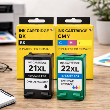 Cartouches Compatibles HP 21XL 22XL pour DeskJet 3747 &agrave; F4194/OfficeJet 4312 &agrave; J5520/PSC 1400 &agrave; 1417/PhotoSmart 1402 AiO &agrave; 1417