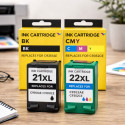 Cartouches Compatibles HP 21XL 22XL pour DeskJet 3747 à F4194/OfficeJet 4312 à J5520/PSC 1400 à 1417/PhotoSmart 1402 AiO à 1417