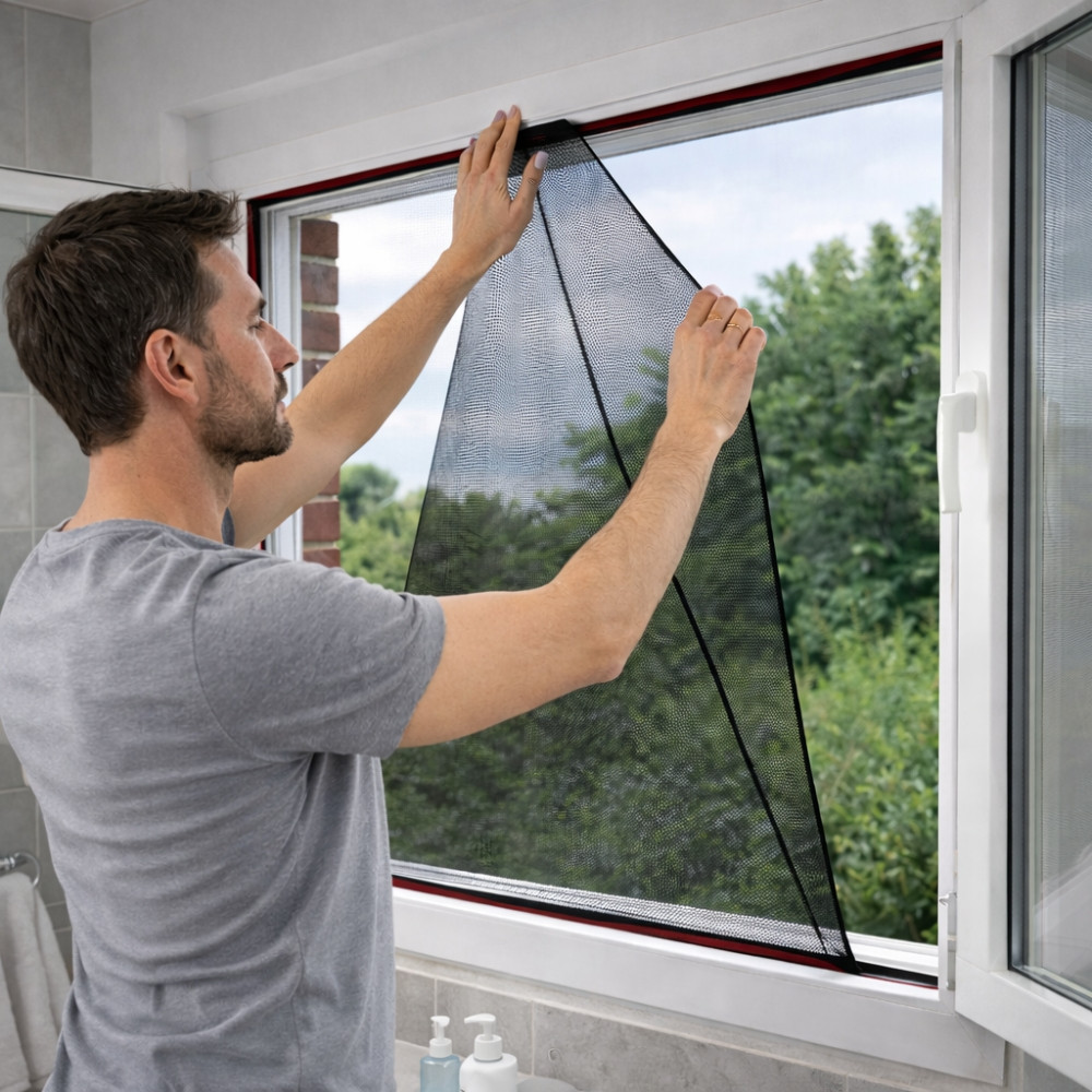 Kit Moustiquaire DIY Noir pour Fenêtres – Installation Facile avec Ruban Adhésif Double Face, Découpable, Lavable