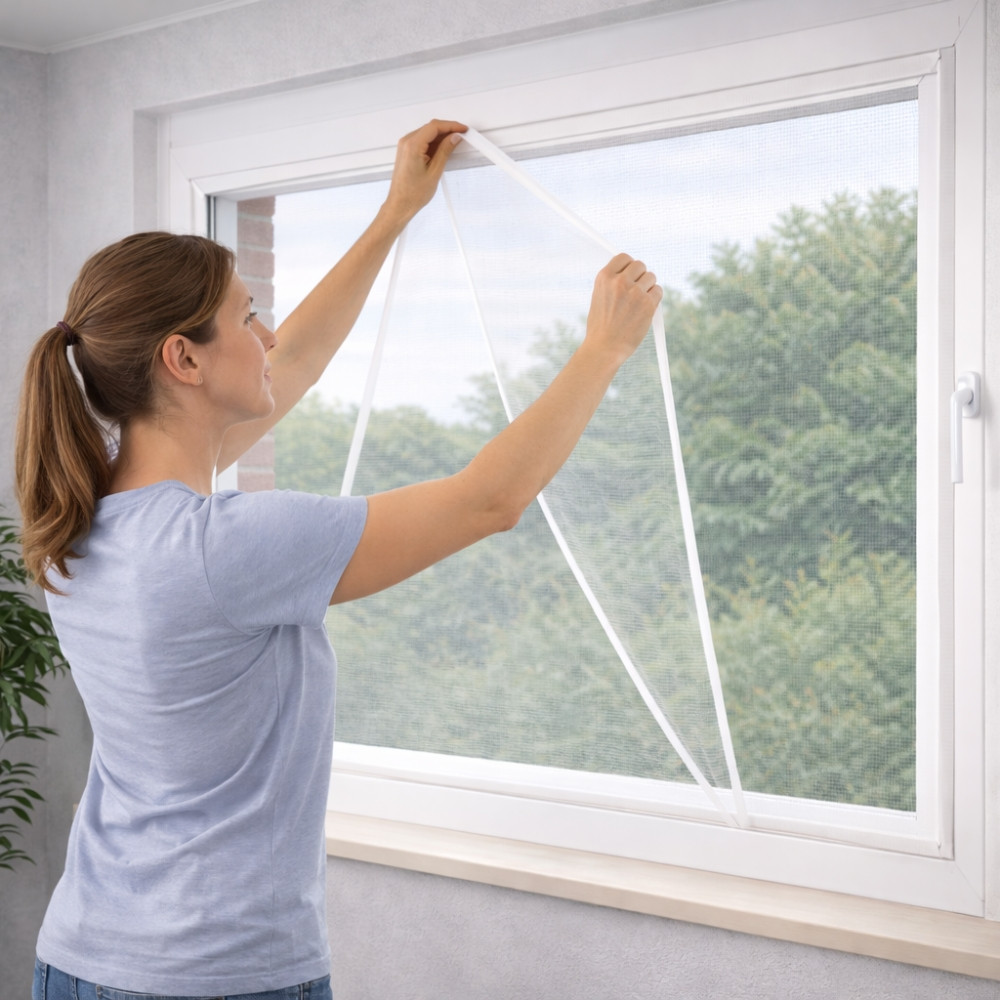 Kit Moustiquaire DIY Blanc pour Fenêtres – Installation Facile avec Ruban Adhésif Double Face, Découpable, Lavable