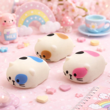 Lot de 3 Chats Anti-Stress Kawaii Ultra-Souples 8 cm &ndash; Jouets Sensoriels &agrave; Presser en PVA, Relaxation & D&eacute;tente