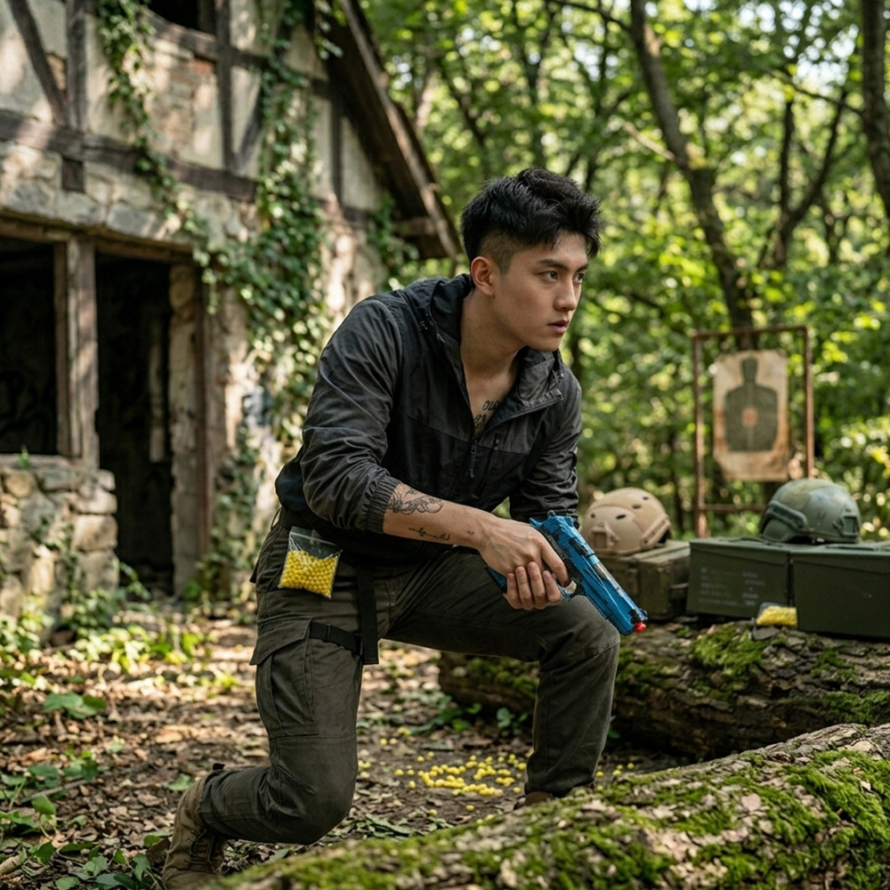 Pistolet à billes coloré 18 cm – Réplique ludique avec 18 billes incluses