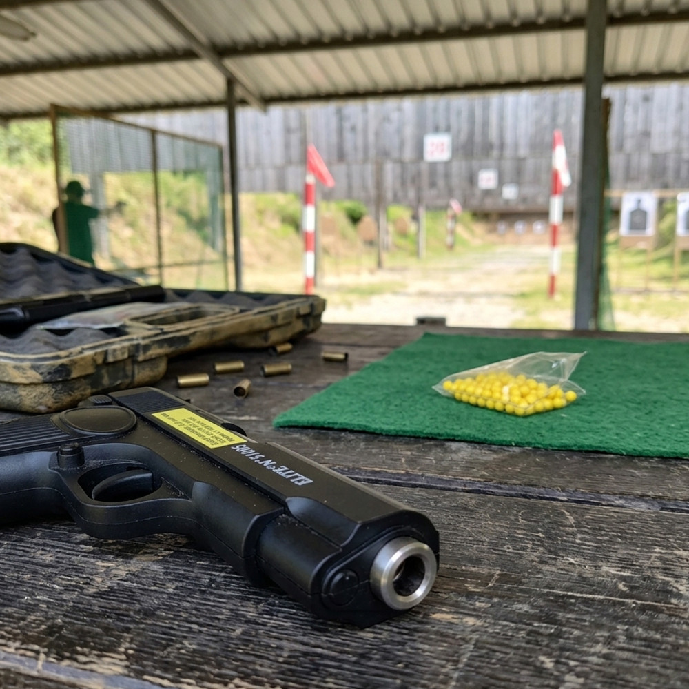 Pistolet à billes métal 16,5 cm – 0,40 J – 18 billes incluses