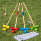 Jeu de Croquet Complet en Bois pour 4 Joueurs avec Arceaux Maillets et Boules – Jeu de Jardin avec Filet de Rangement