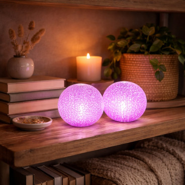 Lot de 2 Boules Lumineuses LED 8 cm Effet Cristal avec Changement de Couleurs Automatique &ndash; Veilleuses D&eacute;coratives pour Chambre