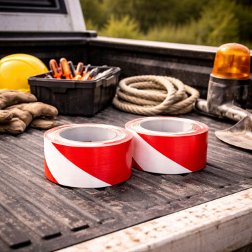 Lot de 2 Rubans de Signalisation Rouge Blanc 50mm x 100M GEKO &ndash; Ruban de Balisage et D&eacute;limitation de Zones