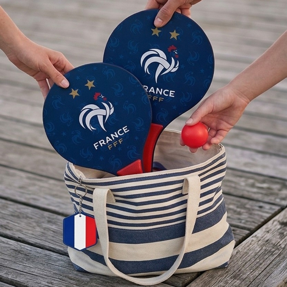 Raquette de Plage 37 cm avec Balle Rouge – Produit Officiel Équipe de France FFF, Plage & Jardin