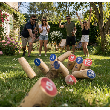 Jeu de Quilles Finlandaises en Bois &ndash; Produit Officiel &Eacute;quipe de France FFF, Jeu d&rsquo;Adresse en Plein Air pour Jardin