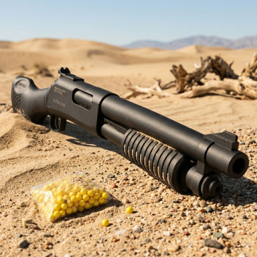 Fusil Airsoft &agrave; pompe 58 cm &ndash; 0,38 J &ndash; Tir coup par coup avec 18 billes