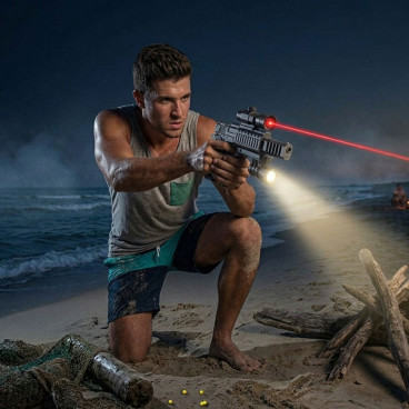 Fusil &agrave; pompe Airsoft 28 cm avec laser et &eacute;clairage &ndash; 0,25J &ndash; 18 billes