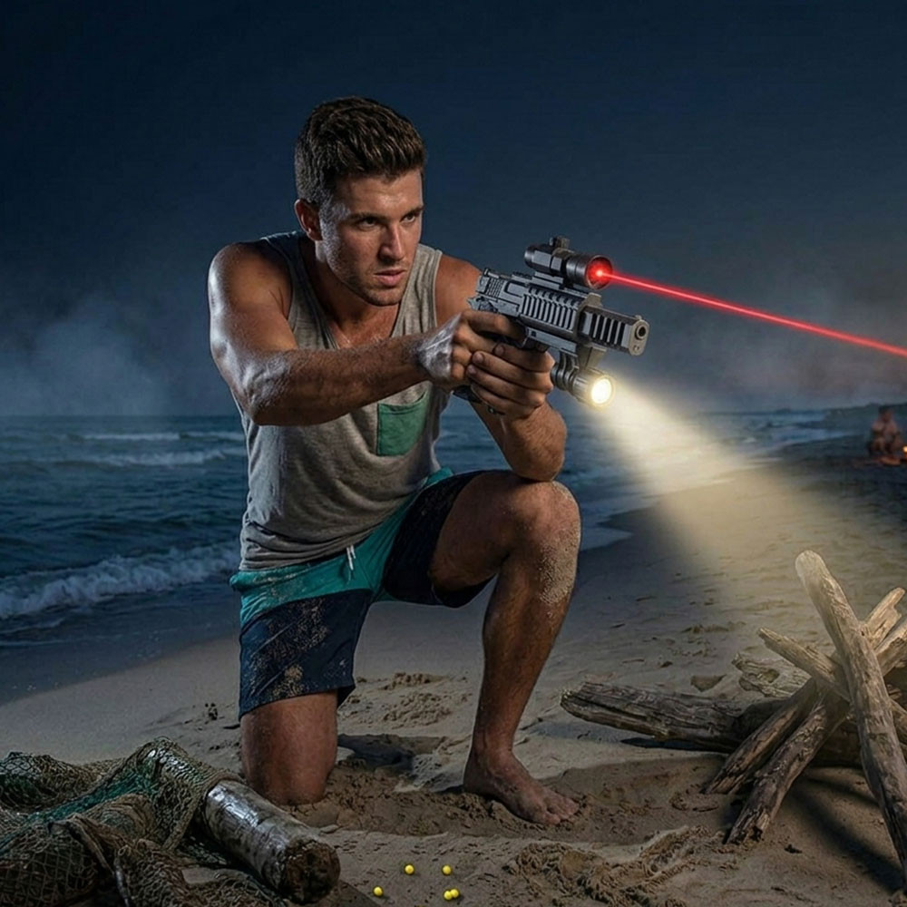 Fusil à pompe Airsoft 28 cm avec laser et éclairage – 0,25J – 18 billes