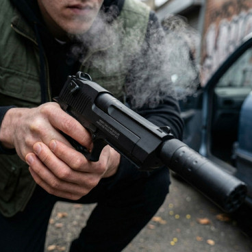 Pistolet &agrave; billes 24 cm 0,20 joule avec silencieux et munitions incluses &ndash; tir coup par coup