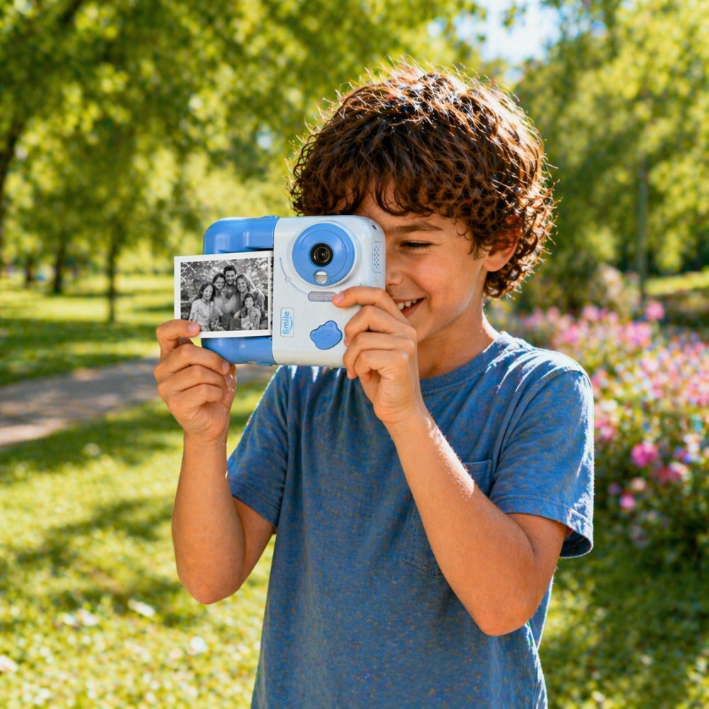 Appareil Photo Enfant Impression Instantanée 48 MP Vidéo 1080p Écran 2,4 Pouces 3 Rouleaux – Jeux et Lecteur Audio Bleu