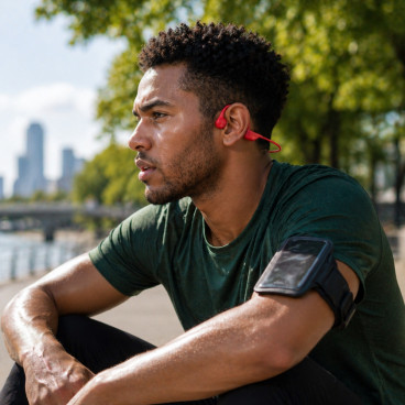 Casque à Conduction Osseuse Bluetooth 5.2 Rouge – Écouteurs Oreilles Libres pour Musique et Appels, Design Sport