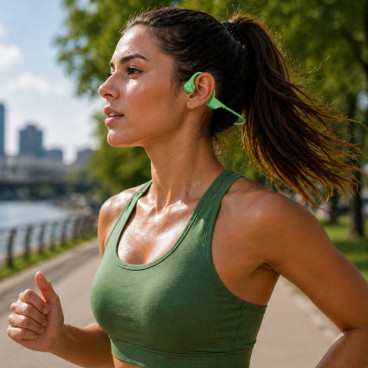 Casque à Conduction Osseuse Bluetooth 5.2 Vert – Écouteurs Oreilles Libres pour Musique et Appels, Design Sport