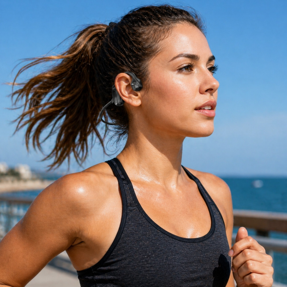 Casque à Conduction Osseuse Bluetooth 5.2 Noir – Écouteurs Oreilles Libres pour Musique et Appels, Design Sport