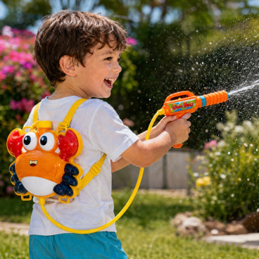 CRABPACK - Canon à Eau Sac à Dos Enfant Crabe avec Réservoir et Lanceur, Pistolet pour Jeux Piscine et Plage - Couleur Aléatoire