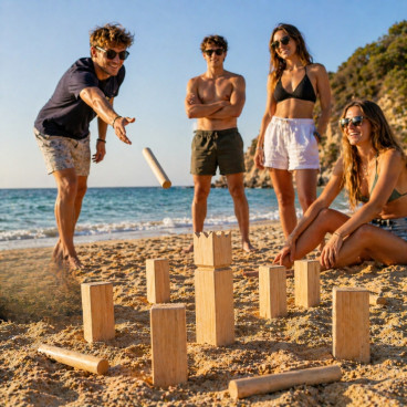 Jeu de Kubb en Bois 21 Pi&egrave;ces pour 2 &agrave; 12 Joueurs avec Filet de Rangement &ndash; Jeu d&rsquo;Ext&eacute;rieur d&rsquo;Adresse pour Jardin