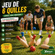 Jeu de 6 Quilles Colorées en Bois 20 cm avec 2 Boules 5 cm – Jeu d’Adresse Extérieur pour Jardin, Famille et Loisirs