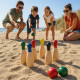Jeu de 6 Quilles Colorées en Bois 20 cm avec 2 Boules 5 cm – Jeu d’Adresse Extérieur pour Jardin, Famille et Loisirs
