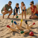Jeu de 6 Quilles Colorées en Bois 20 cm avec 2 Boules 5 cm – Jeu d’Adresse Extérieur pour Jardin, Famille et Loisirs
