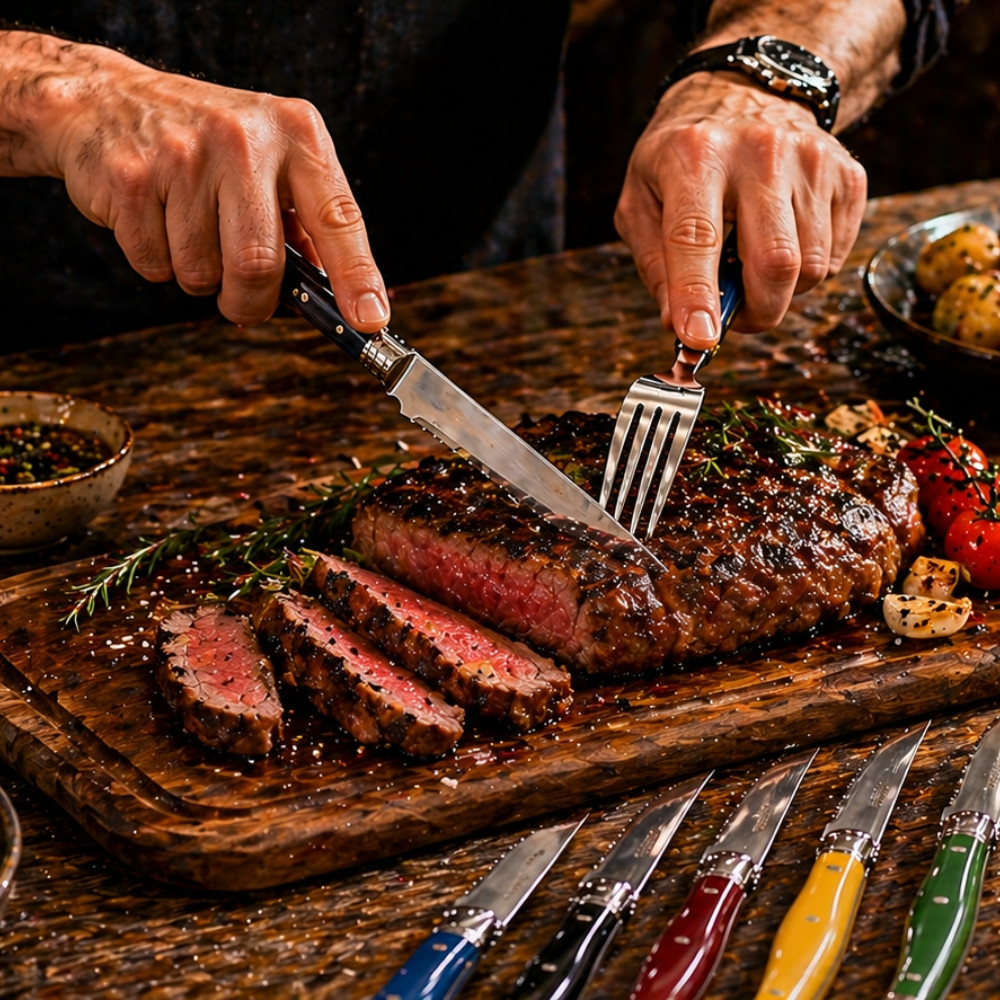 Set de 6 Couteaux de Table 23 cm à Manches Colorés – Couteaux de Cuisine pour Repas Quotidien