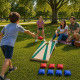 CORNHOLE- Jeu de Cornhole en Bois – Planche + 8 Sacs Colorés | Jeu d’Adresse Extérieur pour Jardin & Famille