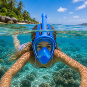 SNORKMASK-Masque de Plong&eacute;e Full Face Enfant 6-12 Ans Anti-Bu&eacute;e Snorkeling Sangles R&eacute;glables Confortables Noir ou Bleu