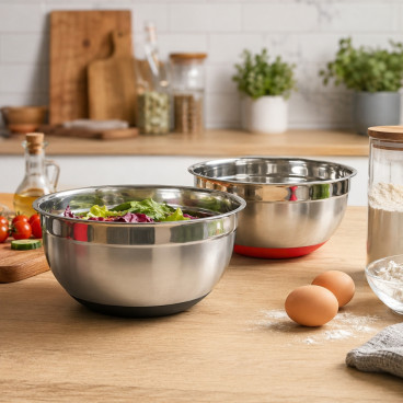 Set de 2 Saladiers Inox 24 cm 2,5 L avec Base Antid&eacute;rapante &ndash; Bols de Cuisine Empilables en Acier Inoxydable pour M&eacute;lange