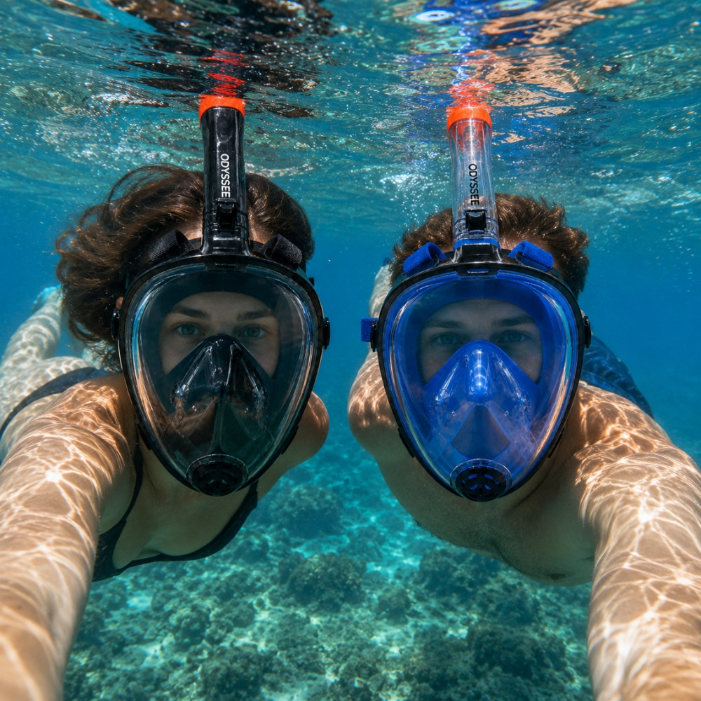 SNORKMASK_SM Masque de plongée full face adulte S-M anti-buée, vision panoramique, noir ou bleu