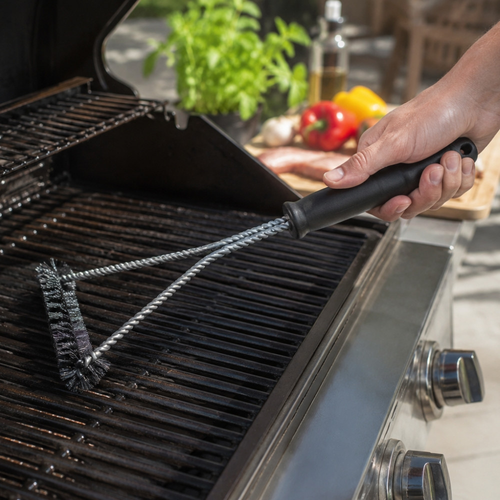 Brosse Barbecue Acier Inoxydable 30 cm Triangulaire avec Poils Métalliques – Accessoire Nettoyage pour Grille de Barbecue