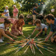 MIKADOXXL - Mikado Géant XXL 80 cm en Bois – Jeu d’Adresse Extérieur avec Filet