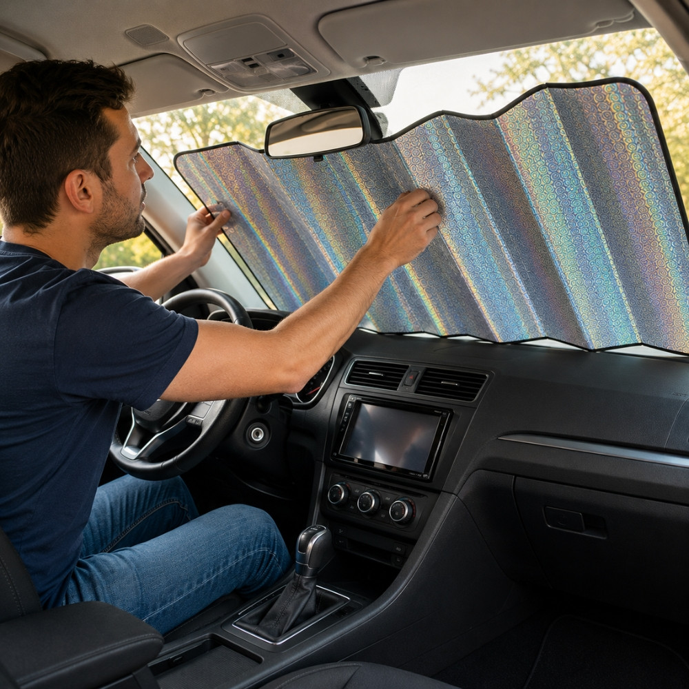 Pare Soleil Frontal Voiture cm Pliable avec Ventouses – Protection UV et Chaleur pour Pare Brise, Tableau de Bord et Sièges
