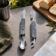 Couteau Pliable Multifonctions 9 cm 4 en 1 avec Fourchette Cuillère et Décapsuleur – Outil Compact pour Camping et Randonnée