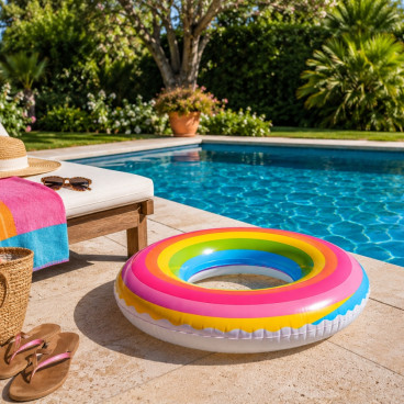 Bouée Ronde Arc en Ciel 80 cm Gonflable pour Piscine et Plage – Matelas Flottant Fun pour Été, Vacances et Jeux d’Eau