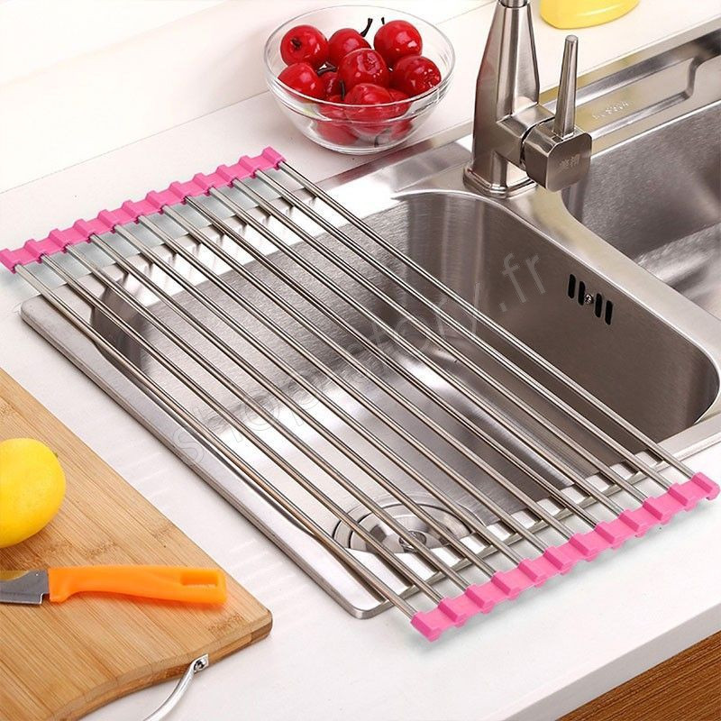 Tapis égouttoir Silicone OLAX - 3 En 1, Pliable, Résiste à 230°C, Pour évier Et Plan De Travail